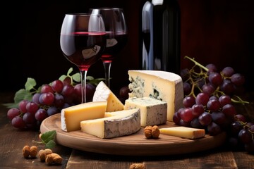 Red wine glasses. Cellar liquid. Generate Ai