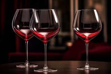 Elegant Red wine glasses. Cellar liquid. Generate Ai