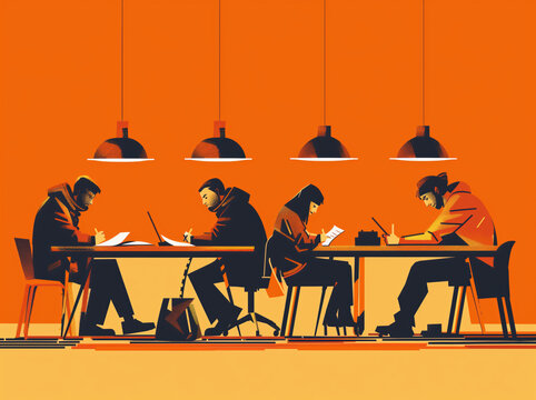 Creative Individuals Crafting Rules on Desk - Flat Style Vector Illustration