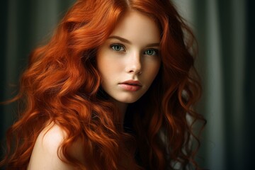 Long Red hair street. Fashion model face. Generate Ai