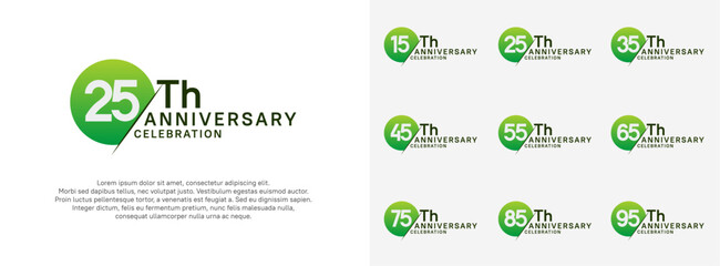 anniversary logo style vector sets. green circle and white number for celebration