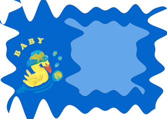 baby duck on blue with box for text and baby printed in yellow