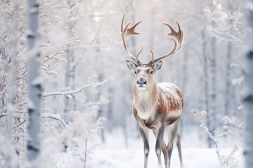 Frosty Reindeer snow flakes winter. Nature season. Generate Ai