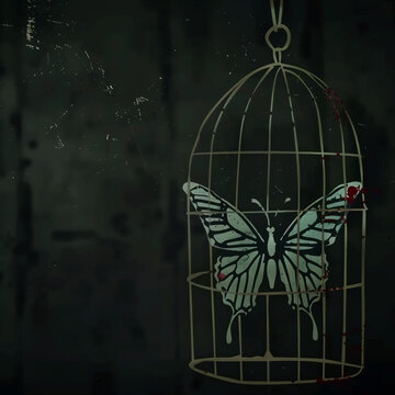 Cage with butterflies, mental freedom artwork