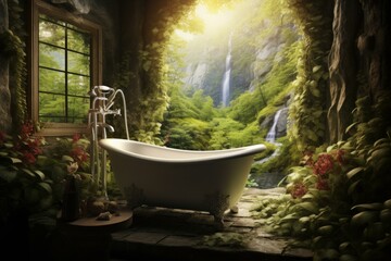 Soothing Nature relax bath nature. Fashion herbal. Generate Ai