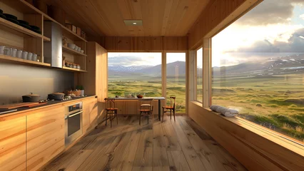 Foto op Plexiglas Icelandic Idyll: Small Cabin with Oak and Copper Accents © 대연 김