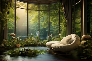 Tranquil Nature relax bath room. Nature spa salt. Generate Ai