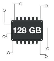 128 GB Ram. Ram memory with electrical circuits, technology and computer processing concept