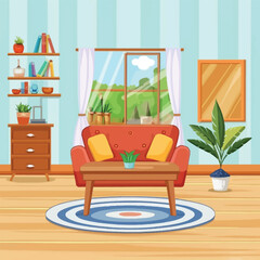 House interior with furniture scenery illustration 