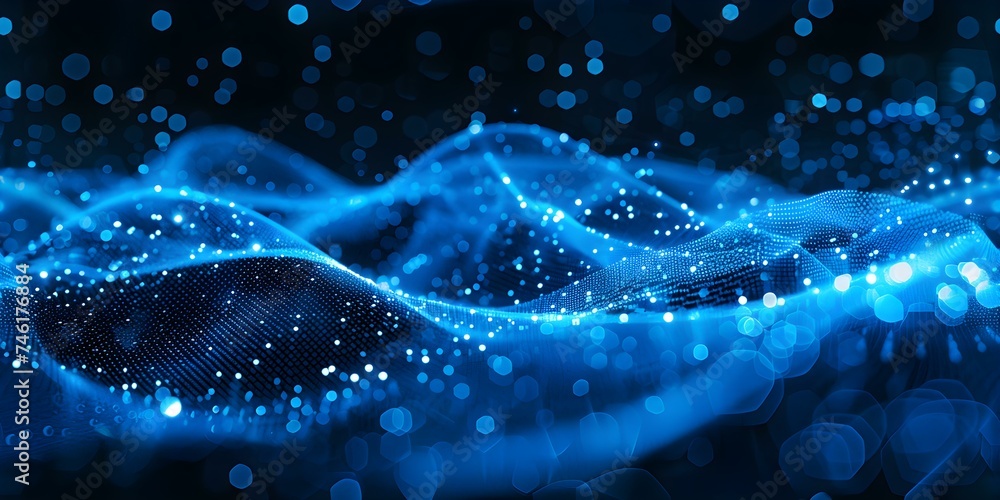 Poster digital wave design with dots and lines for cybersecurity concept: seamless background. concept digi