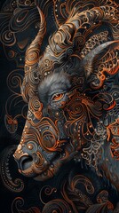 Design an intricately goat detailed artwork capturing the essence of a genetically engineered animal with an extraordinarily long lifespan or enhanced intelligence