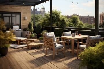 Fototapeta premium Spacious Residential terrace. Outside garden modern. Generate Ai