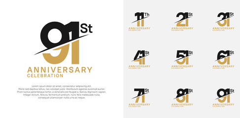 anniversary logotype vector set with black and brown color and slash for celebration day