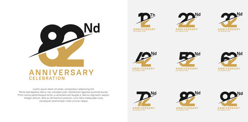anniversary logotype vector set with black and brown color and slash for celebration day