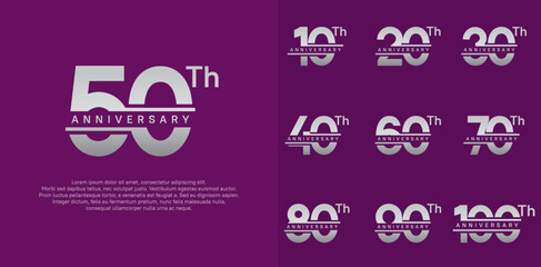 anniversary vector set design with silver color for celebration day