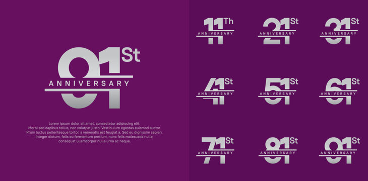 anniversary vector set design with silver color for celebration day