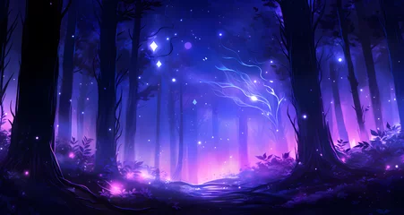 Raamstickers a colorful scene with glowing purple and blue trees © Scarlett