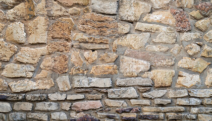 Background Stone wall in natural colors; an old building; ancient architecture