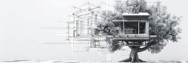 Treehouse on architecture blueprints