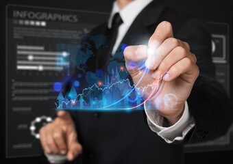 Businessman analyst with digital business graph