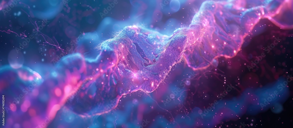 Poster an image showing an abstract background with a swirling pattern in shades of purple and blue.