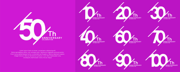 anniversary vector set with white color and slash for celebration purpose