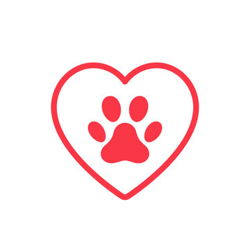 Dog's paw print in the heart, Vector isolated illustration