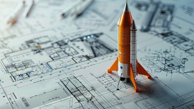 Rocket ship or missile on engineering schematics 