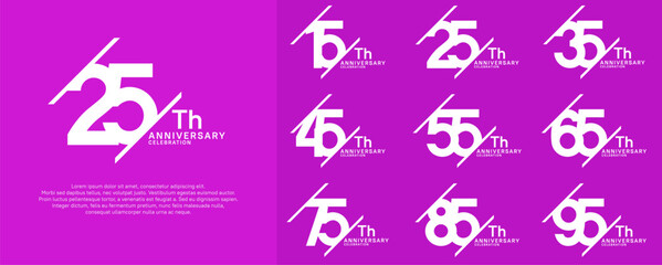 anniversary vector set with white color and slash for celebration purpose