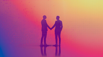 Silhouetted Men shaking hands Against Vibrant Dotted Gradient Background