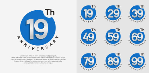 anniversary logotype vector set with blue color circle and silver number can be use for celebration moment