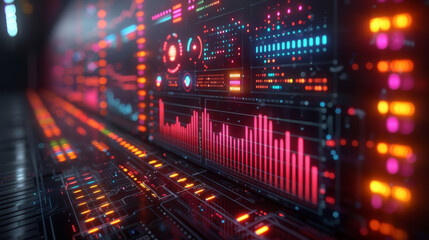 Fototapeta premium A sleek holographic bar chart displays the distribution of various cryptocurrencies globally. Each bar represents a different currency and their varying levels of popularity