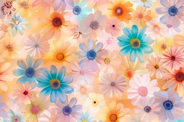 パターンに配置されたパステルカラーの花の背景
