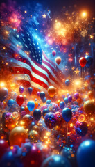 Fototapeta premium Dazzling Display of Patriotism with Balloons and American Flag
