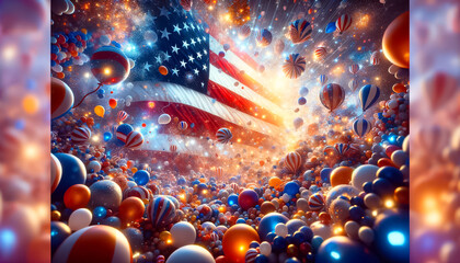 Dazzling Display of Patriotism with Balloons and American Flag - obrazy, fototapety, plakaty