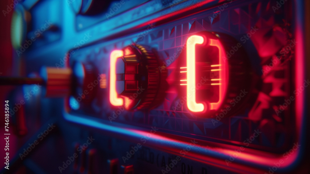 Poster the onoff switch of a space heater with a small red light indicating it is turned on.