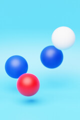 Close-up 3d  colorful  illustration. Different geometric shapes  sphere are placed at the same distance. Simple geometric shapes flying
