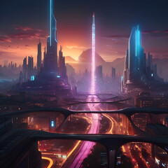 Futuristic city at night