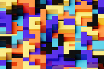  3D illustration volumetric  colorful  shapes Parallelogram pattern. Technology geometry neon background