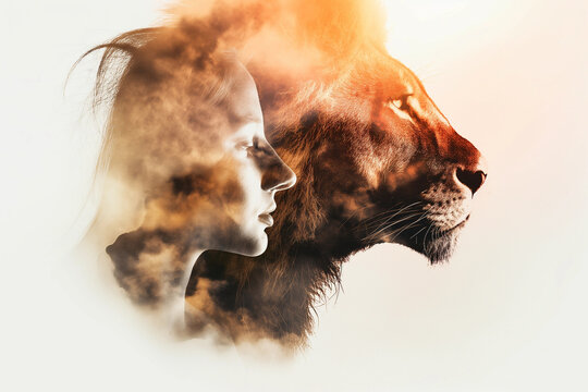 recommend clip art: Feminine power, a silhouette of a woman's face merged with a lioness