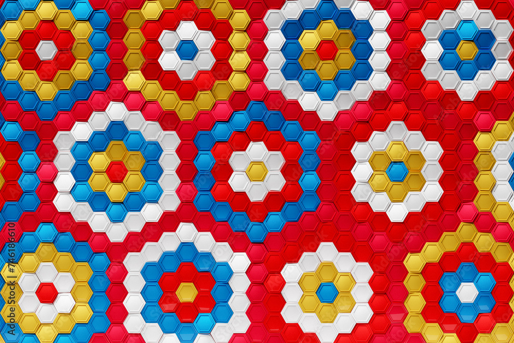 Poster 3d illustration honeycomb mosaic. realistic texture of geometric grid cells. abstract wallpaper with