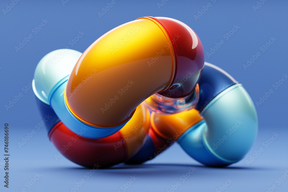 Poster abstract three-dimensional figure changing geometric shapes and bending in an endless loop of lines 