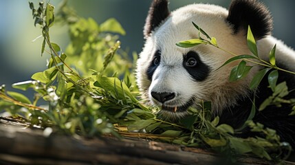 panda chewing on bamboo.