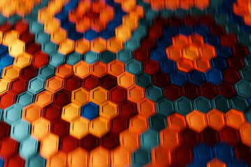 Obraz premium 3d illustration of a colorful honeycomb monochrome honeycomb for honey. Pattern of simple geometric hexagonal shapes, mosaic background. Bee honeycomb concept, Beehive