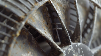 A closeup of the dust and grime that have accumulated on the fan blades.
