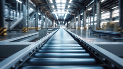 Awaiting Activity Empty Conveyor Belt in Distribution Center