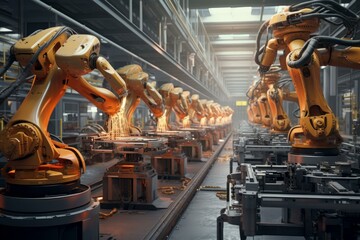 Innovative Robot hand factory. Process production. Generate Ai