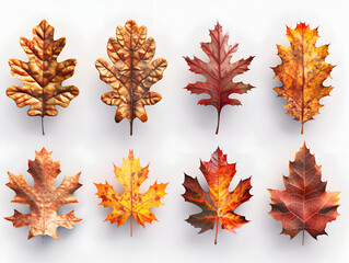 collection of autumn leaves on white