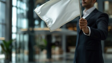 Corporate Truce Businessman Waving White Flag of Compromise
