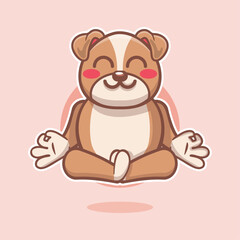 calm bulldog animal character mascot with yoga meditation pose isolated cartoon